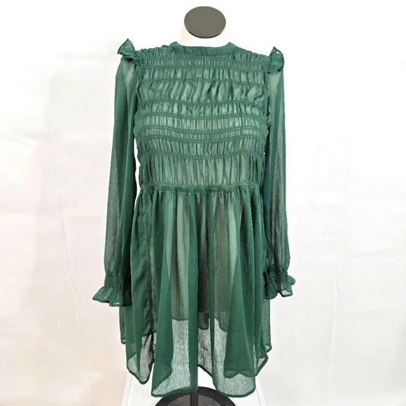 ASOS | Dresses | 325 Asos Design Green Ruffle Sheer Mini Dress Sz 4 |  Poshmark